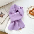 Knitted lavender wool scarf with ribbed texture and decorative button detail - Purple