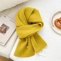 Ginger yellow ribbed knit wool scarf with decorative gold button and soft texture - Yellow