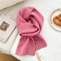 Pink rib-knit wool scarf with 100% wool tag and anti-moth camphor wood pendant - Pink