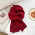 Deep red ribbed wool knit scarf for women, warm winter style in a soft textured finish - Red