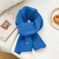Royal blue wool knit scarf with vertical texture and decorative button detail - Sapphire Blue