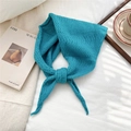 Detail of navy blue knitted triangle scarf with hollow texture and knot detail - 55cm*55cm*100cm / Blue