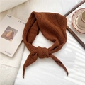 Close-up of caramel knit triangle scarf featuring intricate crochet texture and center knot - 55cm*55cm*100cm / Caramel color