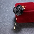 Elegant black ribbon rose brooch with golden hollow leaf and long needle pin detail - Black