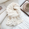 Detailed close-up of cream white cable knit winter scarf with thick textured pattern - Milk White (Fish Scale Pattern)