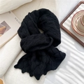 Detailed view of black fish-scale knit texture on a soft winter scarf for women - Black (Fish Scale Pattern)
