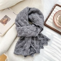 Detailed view of grey fish-scale knit scarf texture on white cozy background - Gray (Fish Scale Pattern)