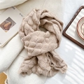 Close-up of oatmeal knit scarf featuring intricate fish-scale texture and soft yarn - 20x140cm / Beige Coffee