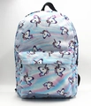 Front view of 3D unicorn print backpack featuring tie-dye colors and front zipper pocket - Blue Unicorn