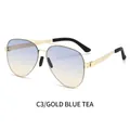 Lunettes de soleil aviateur avec monture en acier doré et verres dégradés bleu et thé - Monture Dorée Verres Bleu Thé (C3)