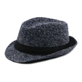 Sombrero Fedora clásico con textura tejida azul y blanca y cinta negra decorativa - 56-58cm / Color Mixto Azul Oscuro