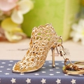 Golden high heel keychain with hollow mesh design and polished metal texture - Gold Hollow High Heel