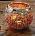 Handcrafted mosaic glass candle holder with colorful beads and spherical pattern - Large Romantic Bunting