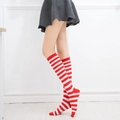 Knee-high socks for women with red and white horizontal stripes in Japanese style - Red and White Striped