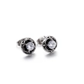 Vintage titanium steel stud earrings with white zircon and intricate carved details - White