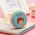 Sky blue round tinplate coin purse featuring a cartoon girl with Little Amélie text - Little Amélie Cartoon Girl Blue Style 02