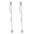 Elegantes pendientes de plata con forma de S y borlas con cristales de circonita - Hilo De Oreja Circonia Onda (Oro Blanco)