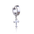 Pendientes de aro de acero inoxidable plateado con colgante de cruz pulida para hombres - Cruz Tipo 3 / Color acero