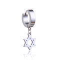 Pendiente de aro huggie en acero inoxidable plateado con colgante estrella de David - Hexagrama Tipo 4 / Color acero