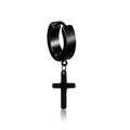 Black stainless steel hoop earring with a dangling cross charm in a punk style - Type 2 Cross / Black