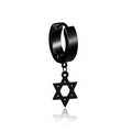 Sleek black stainless steel hoop earring with a dangling Star of David hexagram charm - Type 4 Hexagram / Black