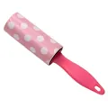 Portable rose red lint roller with ergonomic handle and adhesive sheets for clothes - Pink
