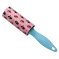 Portable lint roller with blue handle and pink owl pattern 30-sheet sticky refill - Blue