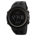 All-black digital sports watch with matte finish and silicone strap in variant view - Black Case Brown Ring