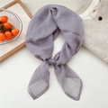 Elegant light purple chiffon silk square scarf styled in a soft decorative knot - Grey with Contrast Border