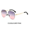 Classic aviator sunglasses with gold stainless steel frame and purple-pink gradient lenses - Gold Frame Grey Pink Lenses (C5)