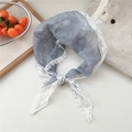 Light blue translucent scarf with delicate white floral lace trim and vertical texture - Blue