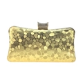 Dettaglio borsa da sera dorata con trama a mosaico e chiusura con strass scintillanti - Oro