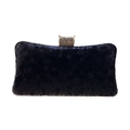 Elegant black stone textured evening clutch bag with sparkling rhinestone gold metal clasp - Black