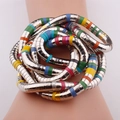 Silver flexible snake-shaped bracelet with multicolor enamel stripes in a coiled design - 6x900mm / Silver Multicolor