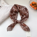 Brown paisley cotton linen small square scarf with vintage bohemian pattern design - 68*68cm / 05 Double Sided - White Paisley Brown
