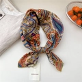 Ginger yellow paisley print cotton linen square scarf with vintage French tied styling - 68*68cm / 06 Double Sided - Wing Paisley Yellow