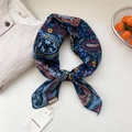 Blue paisley cotton linen neck scarf with elegant floral patterns and brand tag - 68*68cm / 08 Double Sided - Wing Paisley Navy