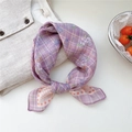 Floral purple checkered cotton linen square scarf with pink polka dot edge - Polka Dot Floral Purple