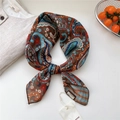 Brown paisley cotton linen scarf with vintage knot styling and premium texture detail - 68*68cm / 09 Double Sided - Wing Paisley Brown