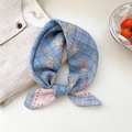 Blue plaid floral cotton linen scarf with pink polka dot patchwork and knotted design - Polka Dot Floral Blue