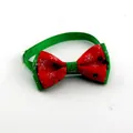 Christmas dog bowtie collar featuring red snowflake patterns and green adjustable band - 1*(20-36)CM / Berry Snowflake Green Ribbon (VN098-1)