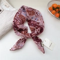 Vintage paisley pattern linen-cotton small square scarf in burgundy and pink tones - 68*68cm / 10 Double Sided - Leaf Paisley Wine Red