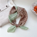 Green and brown paisley cotton linen square scarf tied in a stylish knot - Plaid Wave Brown