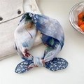Pañuelo cuadrado de algodón y lino con estampado floral vintage en azul y blanco - Degradado Floral Azul Marino