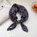 Floral cotton linen square scarf with purple rose pattern and elegant silk texture - 68*68cm / 14 Double Sided - Rose Mark Black