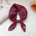 Dark red cotton linen square scarf with purple rose pattern and stitched edges - 68*68cm / 15 Double Sided - Rose Mark Red
