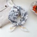 Floral cotton linen neck scarf with grey flower patterns and yellow border accents - Waterdrop Rose Orange Trim