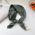 Vintage dark green cotton linen neck scarf featuring ivory rose floral patterns - 68*68cm / 16 Double Sided - Rose Mark Green