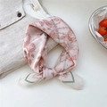 Floral cotton linen square scarf in soft pink with vintage red flower patterns - Waterdrop Rose Green Trim