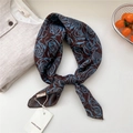 Vintage cotton linen square scarf with blue rose patterns on a dark brown background - 68*68cm / 17 Double Sided - Rose Mark Brown